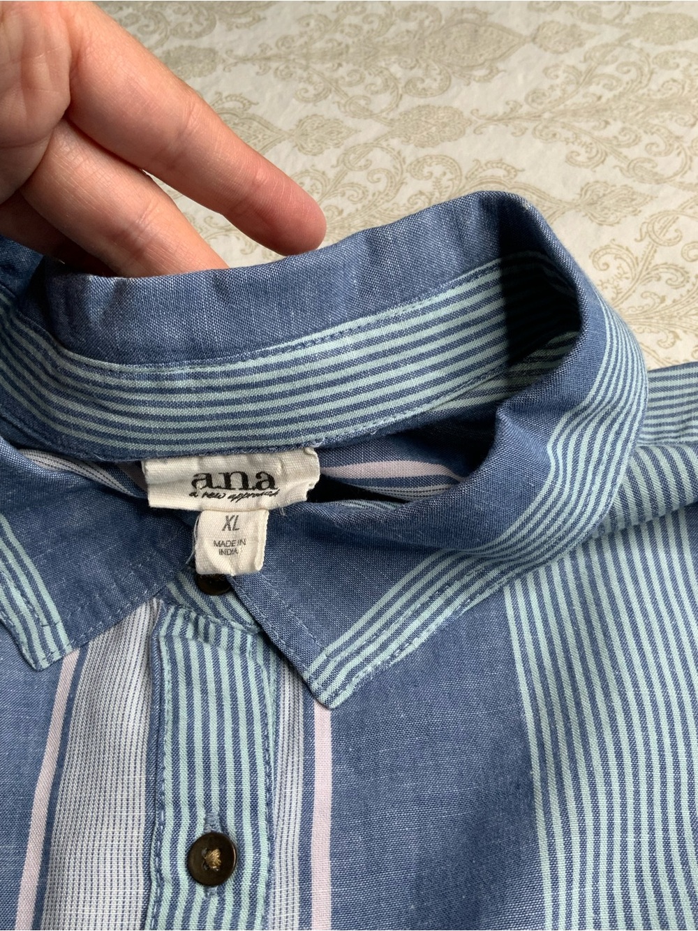 A.N.A Striped Button Down Blouse Short Sleeve XL Front Pocket - Picture 7 of 11